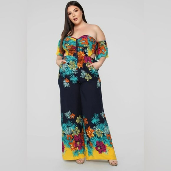 Fashion Nova Floral Jumpsuit, Color: Navy with Tropical print, Size: 2X, - Picture 2 of 13